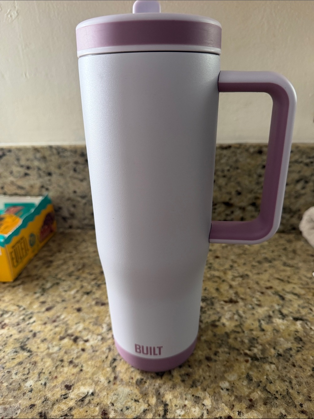 Purple and White Insulated Handle Travel Mug